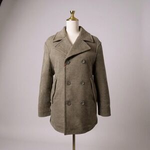Zara‎ SRPLS Double Breasted Wool Blend Sherpa Lined Peacoat Olive Green